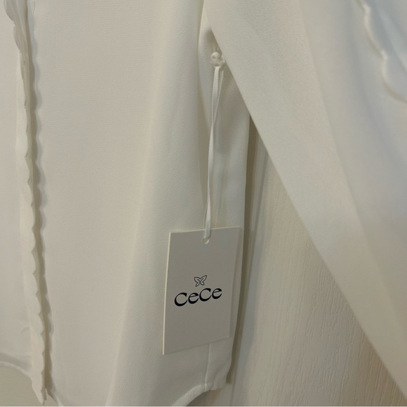 CeCe Women's Scalloped-Trim Collared Long-Sleeve Blouse in New Ivory Size S - Picture 7 of 9